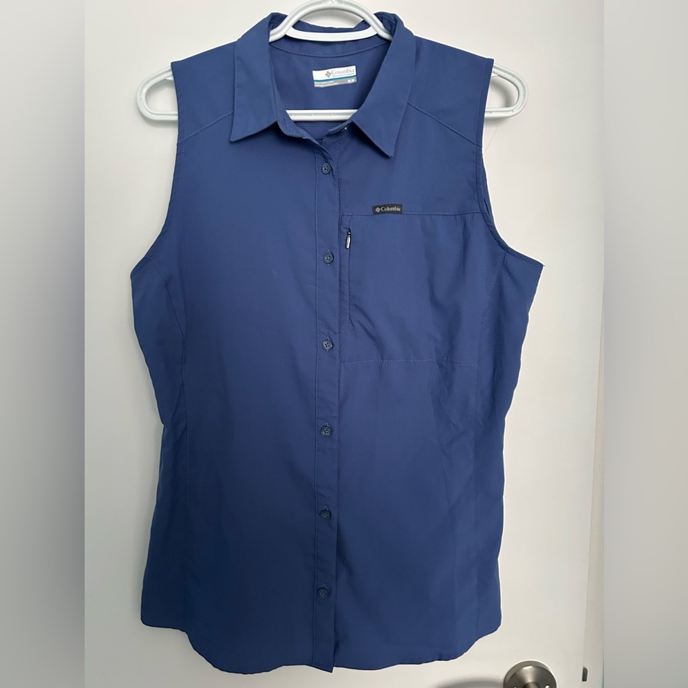 Columbia Women's Navy Sleeveless Button Down Shirt Size Medium